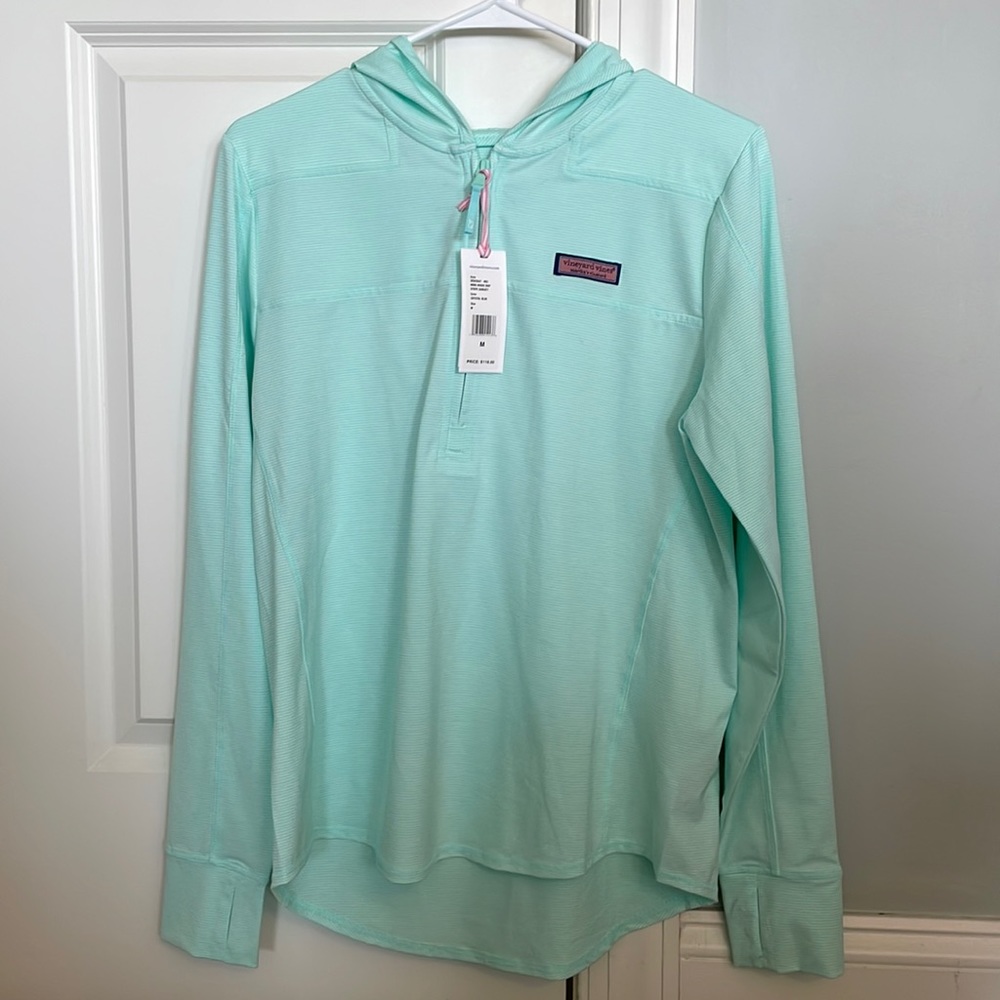 NWT Womens Vineyard Vines Heather StripeSankaty hoodie in Crystal Blue sz. M